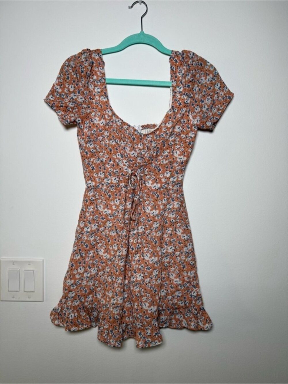Floral Tie-Front Mini Dress in Rust Floral